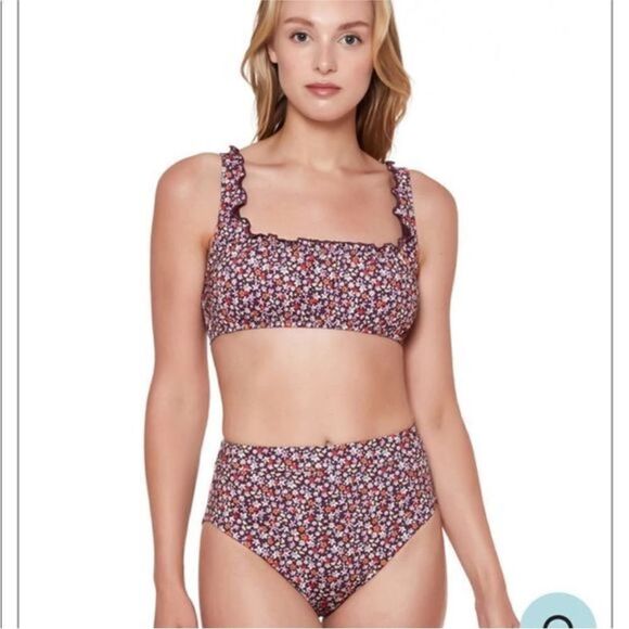 SANCTUARY HIGH WAISTED BANDED BIKINI BOTTOM RETROGRADE PRINT SMALL NWT - Picture 1 of 8